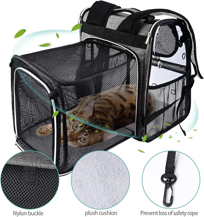 BAGLHER Expandable Pet Carrier Backpack，Pet Bubble Backpack for Small Cats Puppies Dogs Bunny, Airline-Approved Ventilate Transparent Capsule Backpack for Travel, Hiking and Outdoor Use. Grey