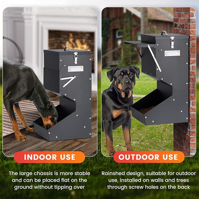 Automatic Dog Feeder for Large Breed Outdoor | 25lbs Galvanized Gravity Dog Food Dispenser and Pet Feeder for Large Dogs, Cats, Chicken, Ducks, Deer