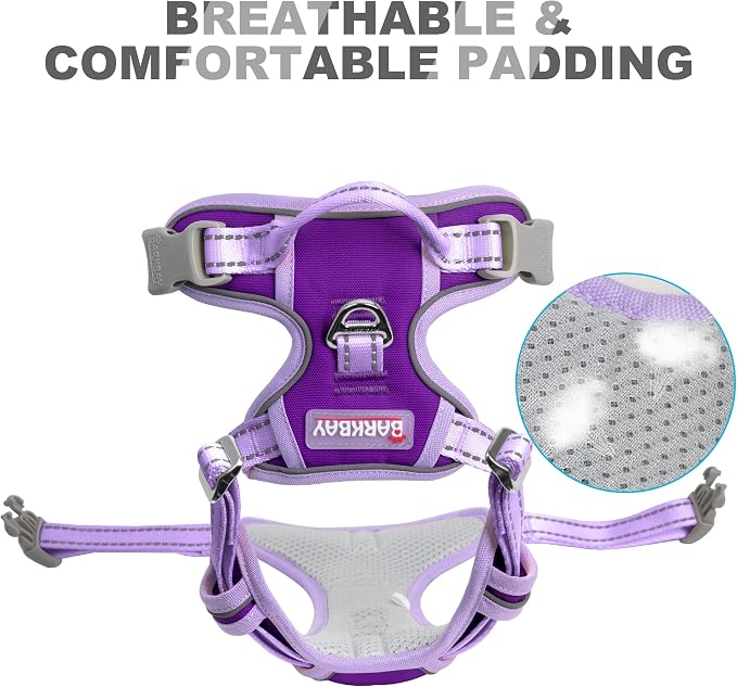BARKBAY Dog Harness No Pull for Small Sized Dog Front Back Clips,Dog Vest | Soft Padded No Choke With Handle,Easy On&Off,Adjustable Reflective For Walking Training Running(Violet Purple & Purple,S)