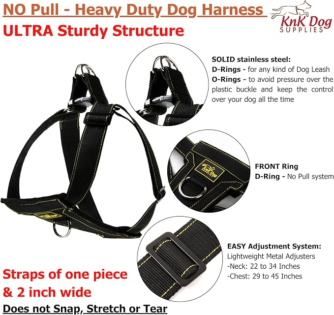 KNK | Heavy Duty Dog Harness for Pitbulls, Bullies and Large Breeds - No Pull, Ultra Durable, Soft Padded Chest, Metal Leash Attachment