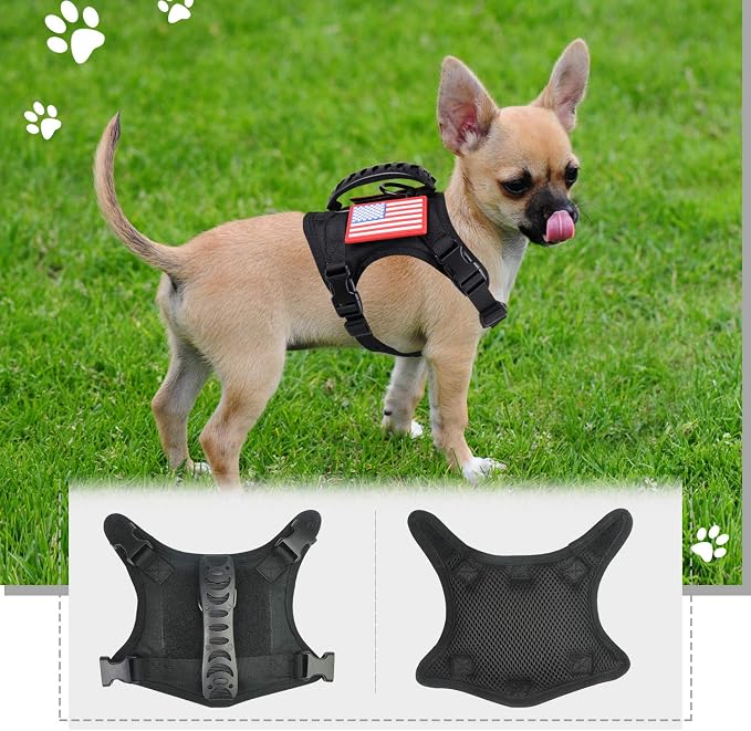 Tactical Service Dog Harness Vest,K9 Adjustable Military Working Harness Water-Resistant Comfortable Training MOLLE Dog Vest with Handle, with 2 Patches (XS, Black)