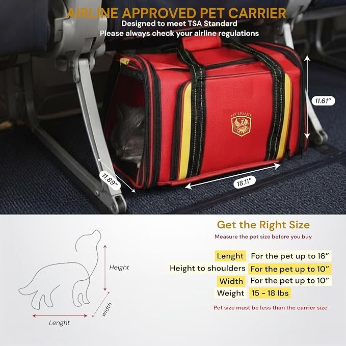 MY LEGACY Expandable Pet Carrier with Wheels & Matching Leash – Airline Compliant Cat & Small Dog Carrier, Fits Under Most Airplane Seats for In-Cabin Travel, Soft-Sided Collapsible, Pets Up to 18 lbs