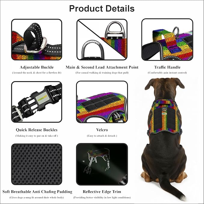 Homapet. Tactical Dog Harness with Dual Leash Attachment Points, Adjustable and Reflective Military Grade Dog Vest with Comfort Control Handle (Love, XL)