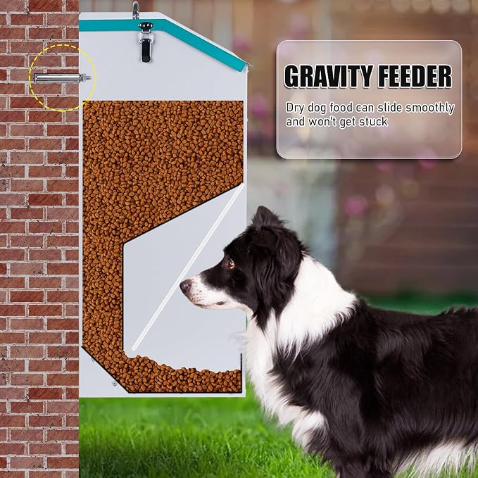 50 Lbs Automatic Dog Feeder for Large Dogs, Dog Food Dispenser | Galvanized Gravity Pet Feeder with Clear Gravity Door, for Large Breeds & Multiple Dogs, Indoor & Outdoor Use, Wall Mountable