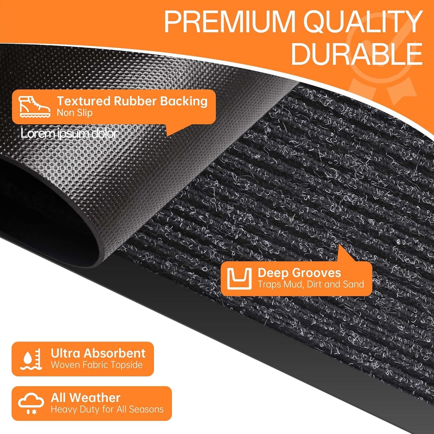 Indoor Outdoor Door Mat, 6' x 3' Doormat for Entryway, Rubber Backing Non Slip Front Door Mat Outside Entrance, Super Absorbent Commercial Floor Mat for Home Office, Black