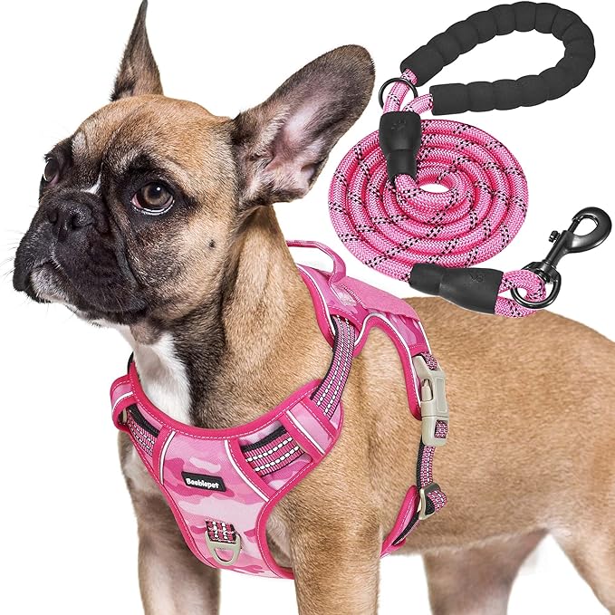 Beebiepet Heavy Duty Tactical Dog Harness for Small Dogs, No Pull Adjustable Pet Harness Reflective Service Training Easy Control Pet Vest Military K9 Working Dog Harnesses- Small, Pink Camo