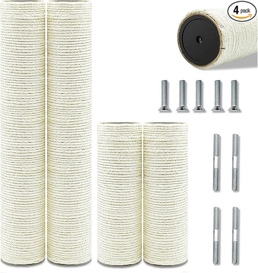 Cat Scratching Post Replacement Pole, 4 PCS 15.7“ 7.9" Cat Tree Replacement Post, Natural Sisal Cat Tree Replacement Parts with M8 Screws (15.7in/40cm+7.87in/20cm, M8*4poles)