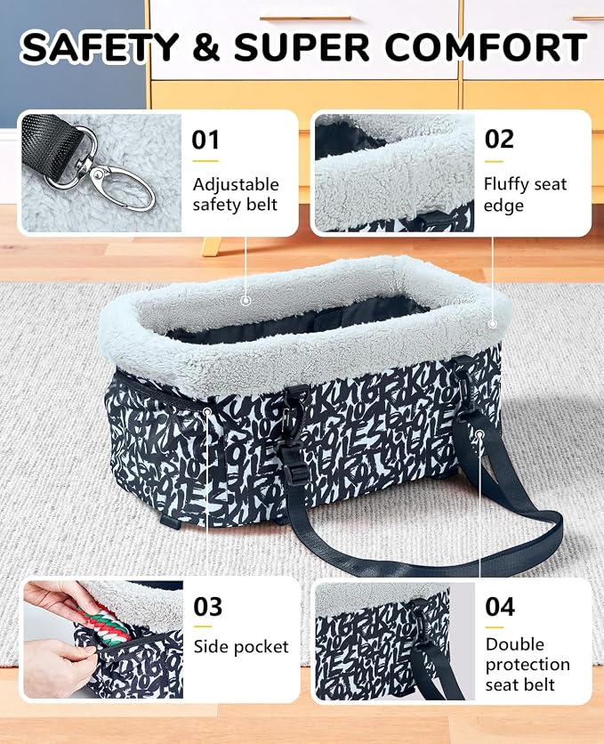 BurgeonNest Center Console Dog Car Seat for Small Dogs up to 9 lbs (Graffiti)