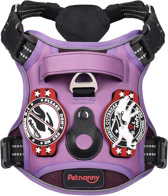 Petnanny Tactical Dog Harness No Pull Service Dog Vest S Purple | Tactical Dog Vest with breathable mesh & hook loop panel, no pull harness for walking training, adjustable fit
