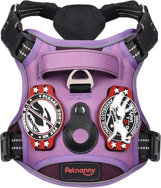Petnanny Tactical Dog Harness No Pull Service Dog Vest S Purple | Tactical Dog Vest with breathable mesh & hook loop panel, no pull harness for walking training, adjustable fit