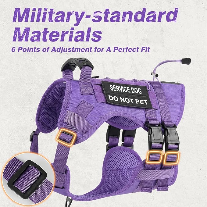 No Pull Tactical Dog Harness Small Sized Dog, Service Dog Vest, S,Purple | Tactical Dog Vest Harness and Leash Set, Adjustable Military Service Dog Harness with Handle for Medium Large Dogs