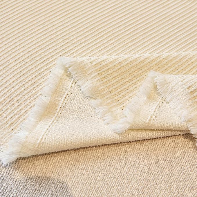 VClife Vintage Creamy White Striped Couch Cover with Tassel, 71" X 118" | Soft Thick Chenille Couch Covers for 2 Cushion Couch Sofa, Washable Sofa Covers for Sectional Sofa, Fade & Shrink Resistant