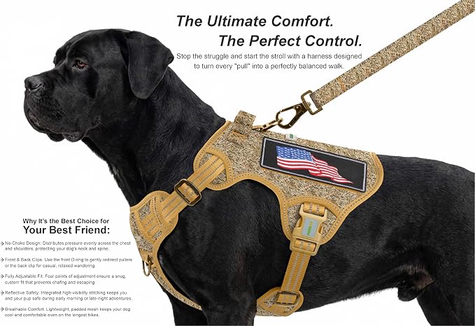 Homapet. Tactical Dog Harness with Dual Leash Attachment Points, Adjustable and Reflective Military Grade Dog Vest with Comfort Control Handle (Duck Hunt-XXL)