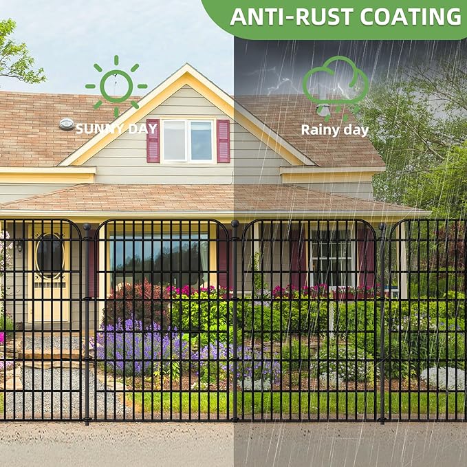 10 Panels Decorative Outdoor Garden Fence with Gate, 40 in(H) X 23.6 ft(L) Rustproof Metal Wire Panel Border for Yard, No Dig Temporary Tall Fence with Ground Stakes, Animal Barrier for Dog