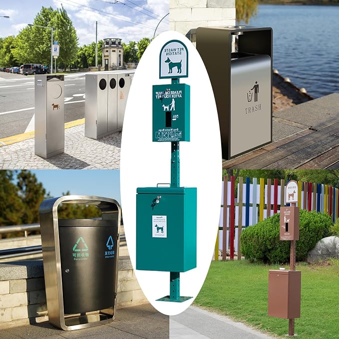 Outdoor Dog Waste Disposal Station 26.4 Gal,Parks Pet Cat Feces Cleaning Garbage Can Floor Standing,for Collect and Dispose of Pet Feces and Excrement