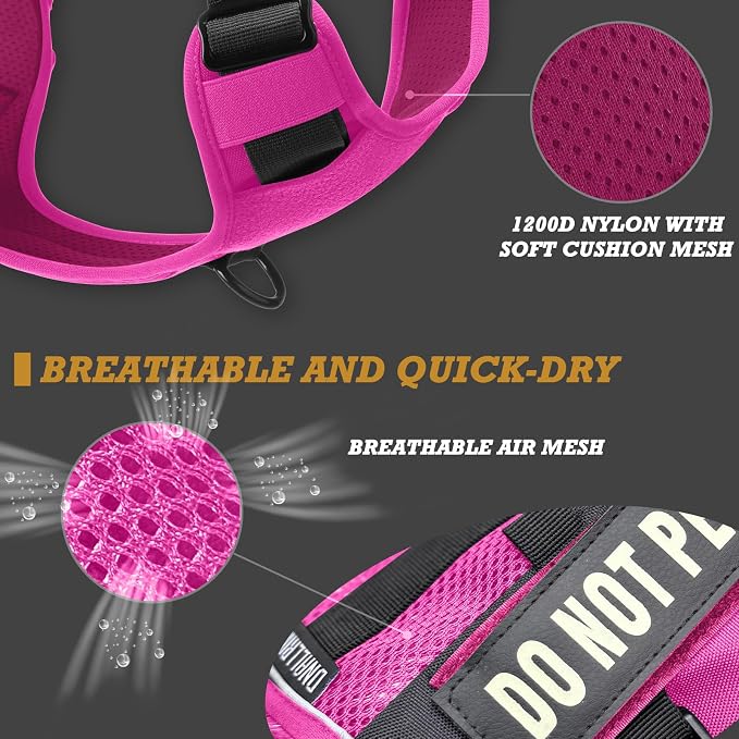 Tactical Dog and Cat Harness for XS and Small Puppy, Air Pet Vest No Pull with Reflective Do Not Pet Patches, Breathable Dog Molle Vests for Training Walking Hunting Pink