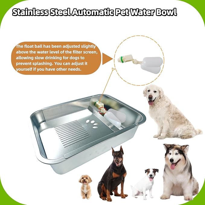 Automatic Water Dispenser for Dogs Slow-Drink,Splash-Proof Design | 3 Gallon Stainless Steel Outdoor Drinking Bowl Self-Filling Water Bowl for Large Dogs,Suitable for Cats,Dog(11L-A)