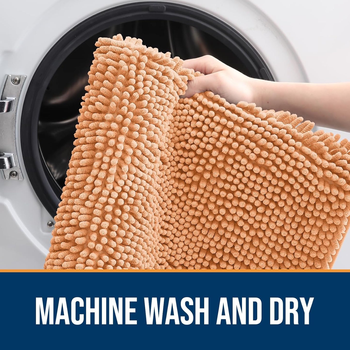 OLANLY Dog Door Mat for Muddy Paws 34x21, Absorbs Moisture and Dirt, Absorbent Non-Slip Washable Doormat, Quick Dry Chenille Mud Mat for Dogs, Entry Indoor Entryway Carpet for Inside Floor, Orange