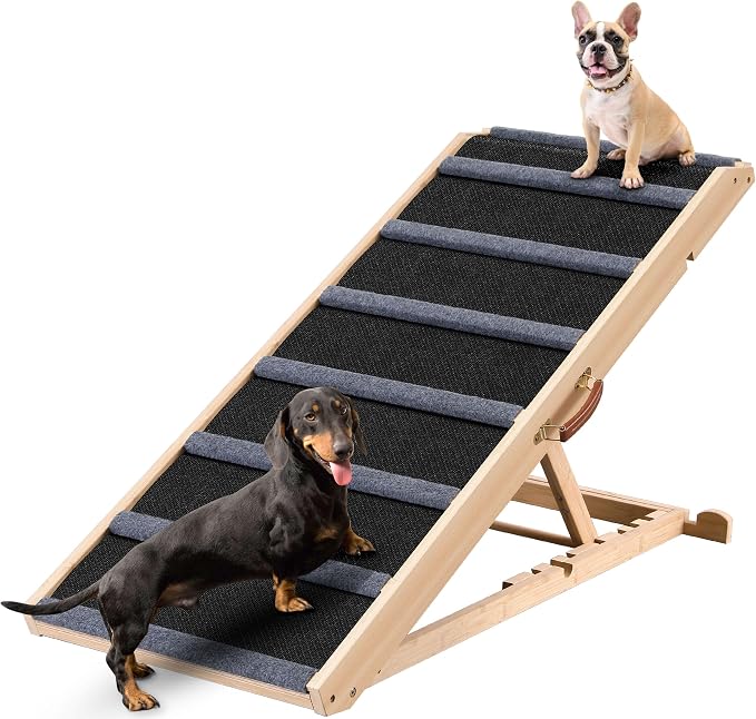 Dog Ramp for Bed - Extra Large, 18'' Wide, Gentle Slope Folding Pet Ramps for Small Large Senior Dogs to Get on High Couches & Cars, Non-Slip Rubber Surface, Holds 220lbs, 7 Adjustable Heights