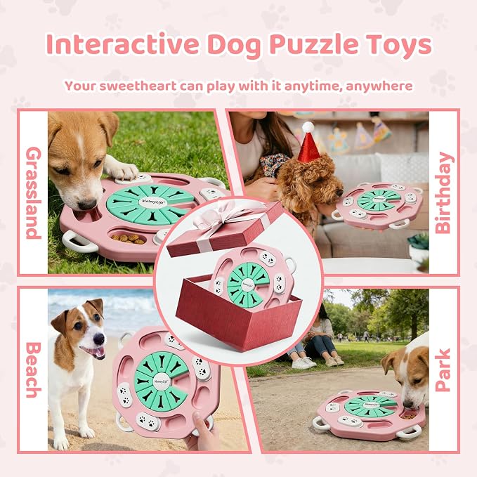 MateeyLife Dog Puzzle Toy for Smart Dogs, Mental Stimulation Dog Enrichment Toys, Treat Dispensing Dog Toys to Keep Them Busy for Small and Medium Dogs, IQ Training Puzzle Feeder, Level-2 (Pink)