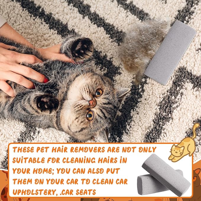 6 Pcs Abbyike Pet Hair Remover Rock Pumice Stone for Dog Cat Hair Pet Removal Cleaning Fur Removal Block Tool Scraper for Car, Carpet, Couch, Beding, Fufmiture Cleaning (6.1 x 2.56 x 1.4 Inch,Gray)