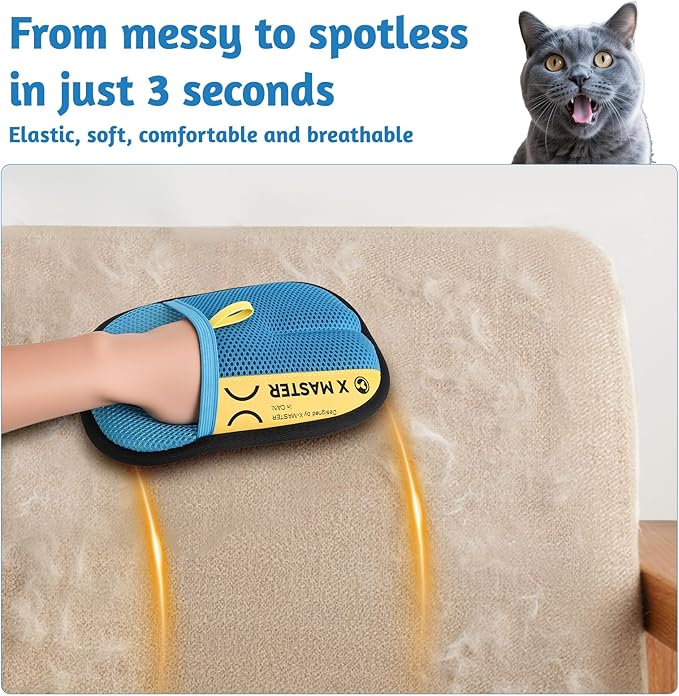 ZOOFLUX 2 Pack Pet Hair Removal Gloves for Cats & Dogs – Premium Mesh & Brush Fabric, Static + Physical Grooming Glove, Washable Reusable Fur Remover for Clothing, Couch, Carpet, Car (Blue)