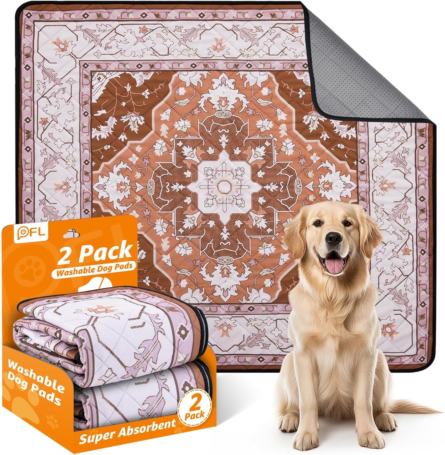 Washable Pee Pads for Dogs: 2 Pack Reusable 31"x36" Waterproof & Leakproof Puppy Pads, Non-Slip Whelping & Potty Training for Floor, Playpen, Crate, Couch