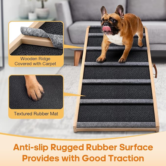 Dog Ramp for Bed - Extra Large, 18'' Wide, Gentle Slope Folding Pet Ramps for Small Large Senior Dogs to Get on High Couches & Cars, Non-Slip Rubber Surface, Holds 220lbs, 7 Adjustable Heights