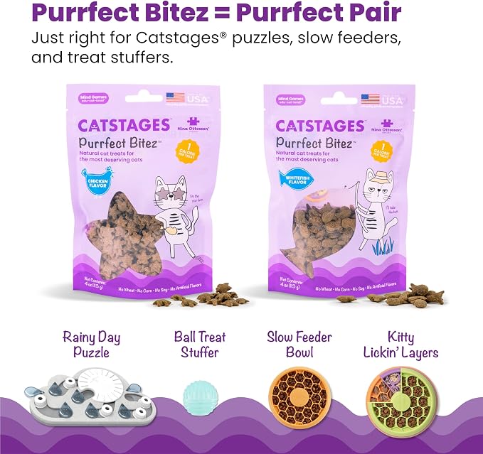 Catstages by Nina Ottosson Rainy Day Puzzle & Play Cat Puzzle Feeder – Interactive Treat Game for Indoor Cats, Level 3 Slow Feeder Enrichment Toy, 13.8" x 14"