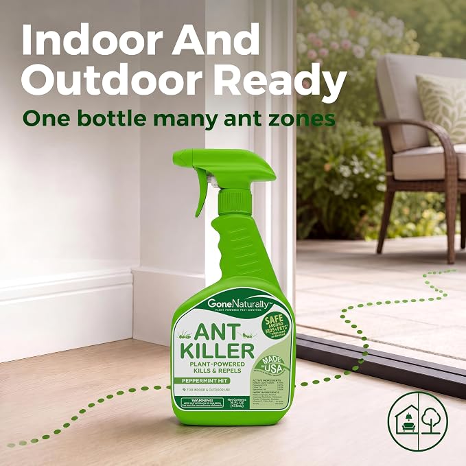 Ant Killer– Peppermint Oil Ant Spray for Indoor & Outdoor Use– Natural Ant Repellent & Ant Killer for Home– Safe Around Kids & Pets Pest Control Solution (16oz)