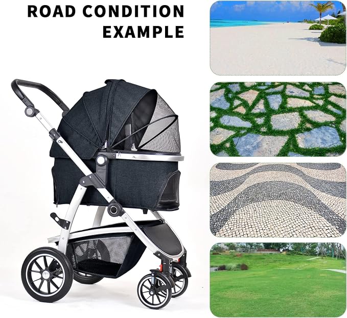 Kenyone Pet Stroller 3 in 1 Dog Stroller for Medium Small Size Dogs, Large Cat Stroller with Detachable Carrier for Puppies, Doggies, Kitties, Bunnies (C510 Navy)