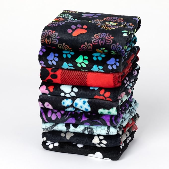 Pet Dog Cat Blanket Ultra Soft Cozy Fleece Paw Print Design Machine Washable Durable for Crates Beds Sofas Travel (Rainbow Paws, Medium)