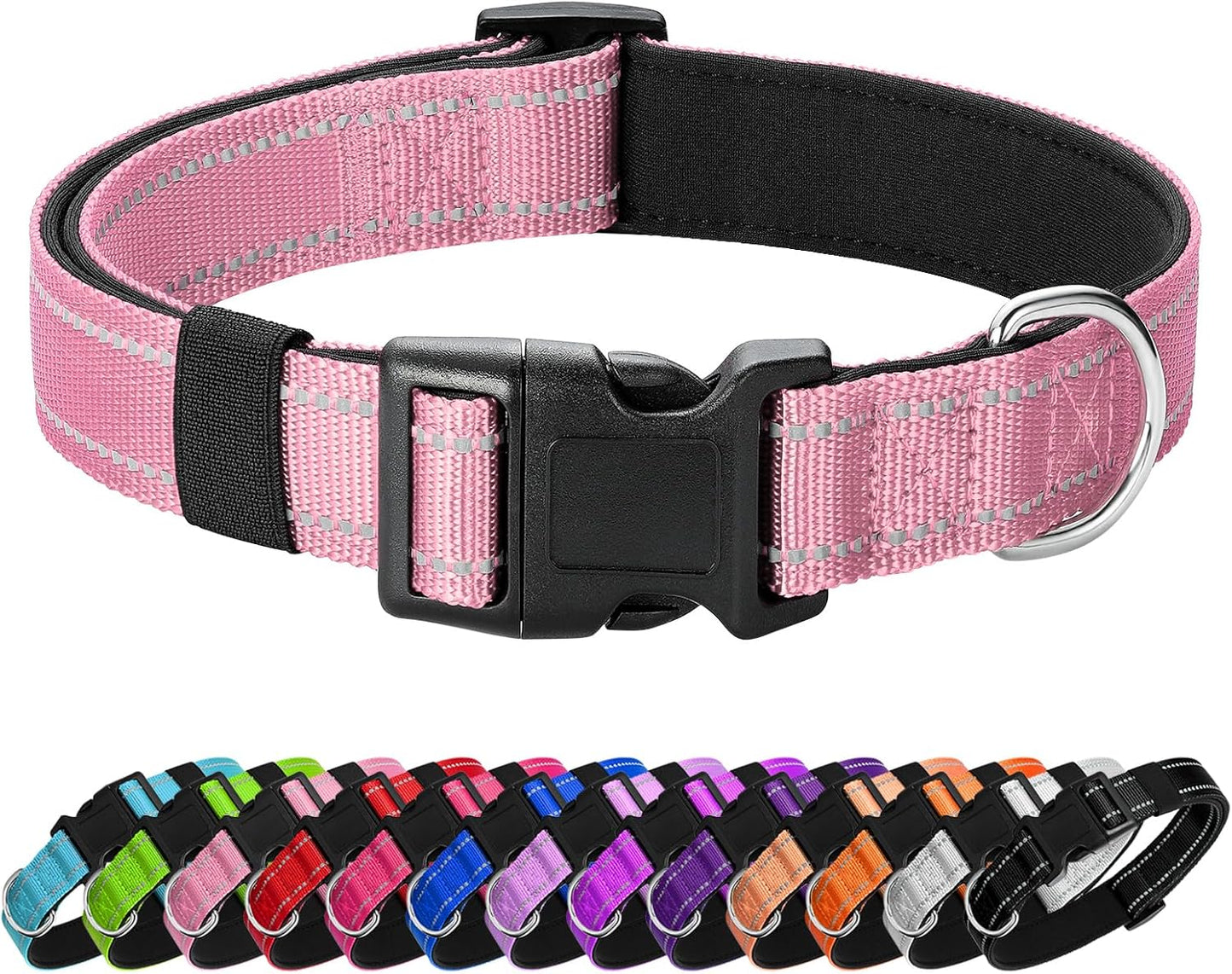 Reflective Dog Collar Padded with Soft Neoprene Breathable Quick Release Basic Dog Collars for Puppy Small Dogs Pink Girl