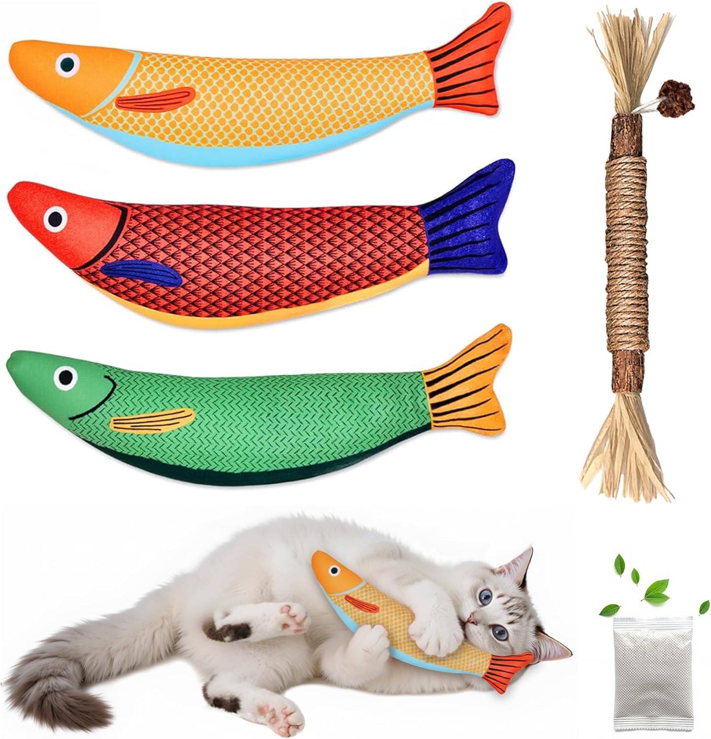 Catnip Toys Saury Fish, Cat & Kitten Chew Kicker Interactive Crinkle Toys for Bored Indoor Adult Cats & Kitten, Cat Gifts Teething Toys Soft and Durable for All Breeds