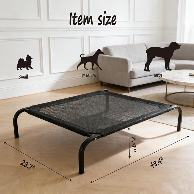 XCL Elevated Dog Bed for Large Dogs, Cooling Raised Dog Bed, Outdoor and Indoor Breathable Mesh Non-Slip Frame Pet Beds, Easy Clean, Installation, Equipped with Pet Cushion, 40In