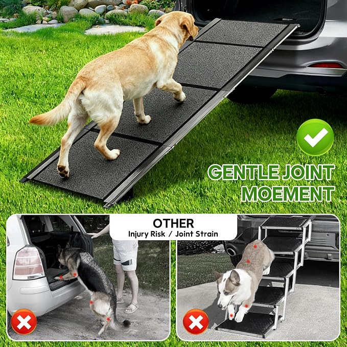 71''x 20'' Dog ramp for Car, Dog Ramps for Large Dogs, Folding Outdoor Dog Ramps for Stairs, Up to 250LBS, Non-Slip Rug Surface, 5s Installation, Dogs Car Steps for Large Dogs SUV, Truck, LKW