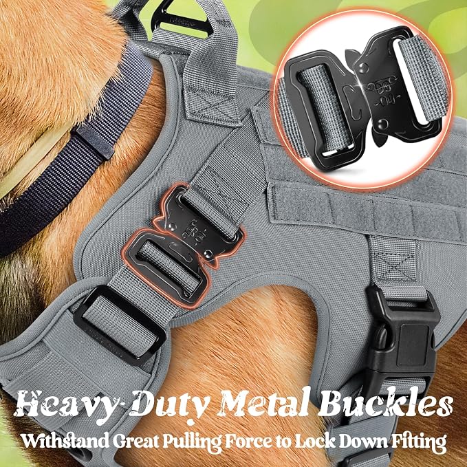 rabbitgoo Tactical Dog Harness X-Large, Heavy Duty Military No Pull Vest | Sturdy Metal Buckles, 5 Adjustments, Molle System, Powerful Pullers for Training, Hunting, Outdoor, Grey, X-Large