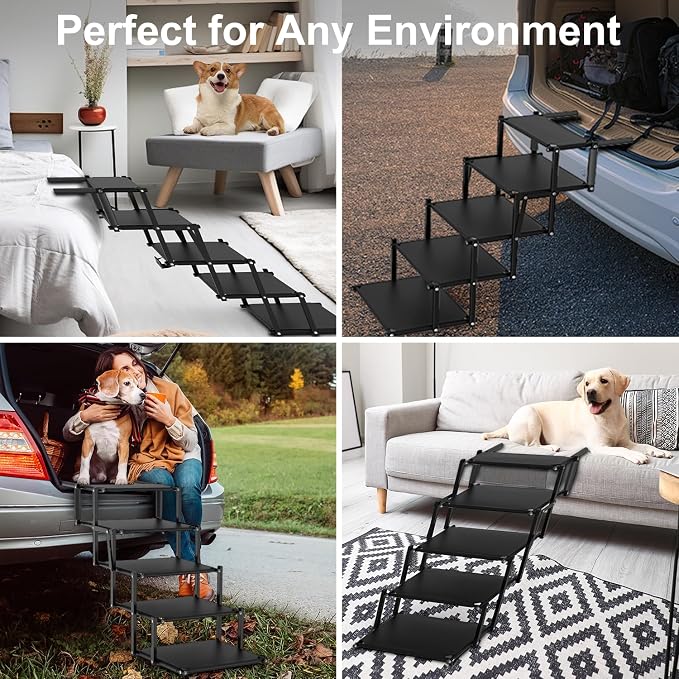 Extra Wide 20" Dog Stairs for Large Dogs, Dog Steps for Car 5 Steps | Foldable Dog Ramp for Car with Non-Slip Surface, Dog Stairs for Cars SUV High Beds Trucks, Portable Pet Stairs up to 250 lbs