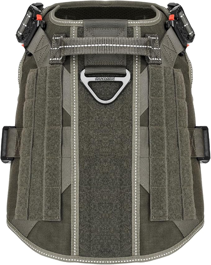 ICEFANG Tactical Dog Harness,for X-Large Dogs,Reflective No Pull Dog Vest | with Control Handle, Adjustable,Front Hook,2 Leash Clips,No Choke,Soft Padded,MOLLE Panel,Green,X-Large