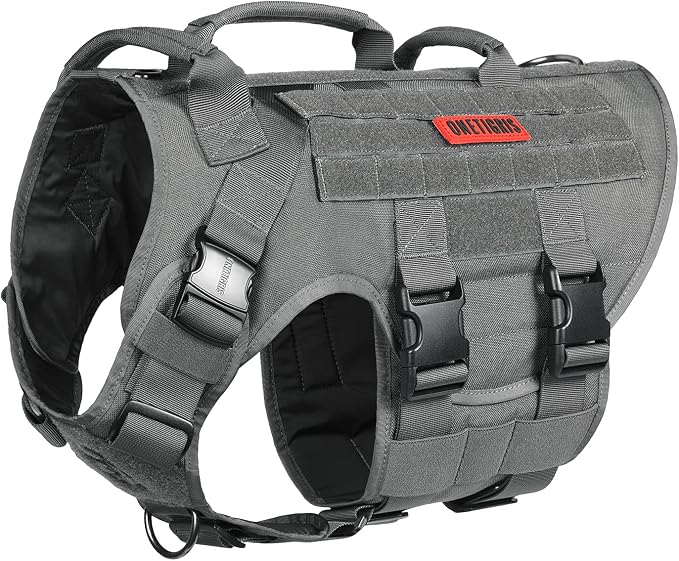 OneTigris Large Tactical Dog Harness, No Pulling Adjustable Dog Vest Harness, Heavy Duty X Destroyer Dog Harness with Handle, Large Hook and Loop Panels for Patch
