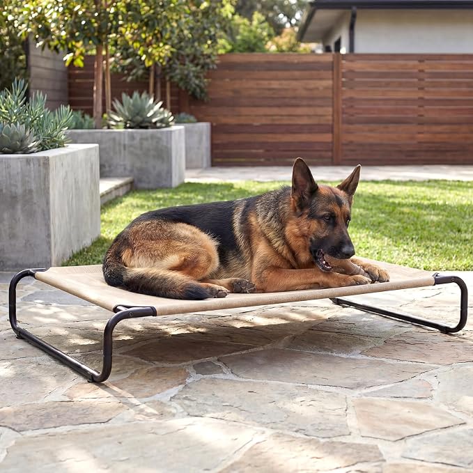 Veehoo Cooling Elevated Dog Bed, Outdoor Raised Dog Bed for Large Dogs | Dog Cot with Thickened Frame, Durable Teslin Mesh & Anti-Slip Rubber Feet, Pet Hammock for Indoor or Camping, 53", Beige