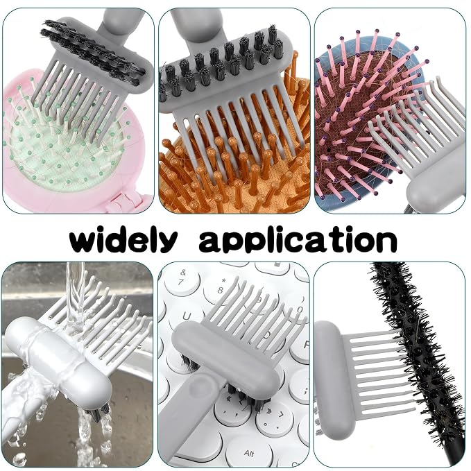 2-in-1 Hair Brush Cleaner & Remover Tool Brush Cleaning Tool Comb Cleaner Effective Hairbrush Cleaners Small and Portable for Travel Man Woman Home Salon Removing Hair Dust(Grey)