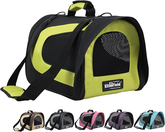 EliteField Deluxe Soft Pet Carrier (3 Year Warranty, Airline Approved), Multiple Sizes and Colors Available (18" L x 10" W x 11" H, Black+Lemon Green)