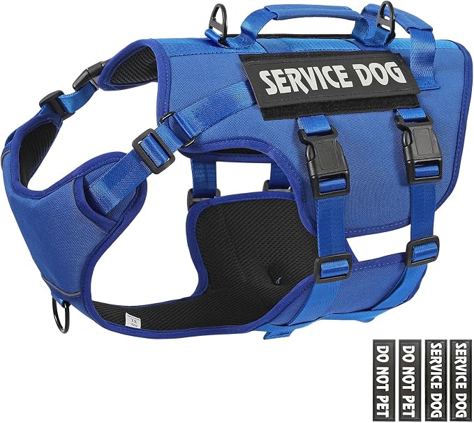 Service Dog Vest Harness for Large Dogs,No Pull with 3 Leash Clips,Tactical Working Vest with 4 Pet Patches,Reflective Oxford No Choke Pet Vest with Easy Control Handle for Walking Hiking Training