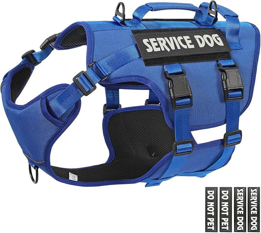 Service Dog Vest Harness for Large Dogs,No Pull with 3 Leash Clips,Tactical Working Vest with 4 Pet Patches,Reflective Oxford No Choke Pet Vest with Easy Control Handle for Walking Hiking Training