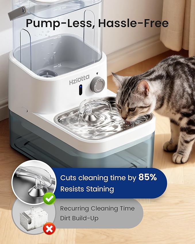Cat Water Fountain with Radar Sensing, Stainless Steel Pet Water Fountain with 3L Clean Water Tank & 2.7 L Wastewater Tank, Wireless Cat Fountains for Drinking, No Filters, 30db Low Noise