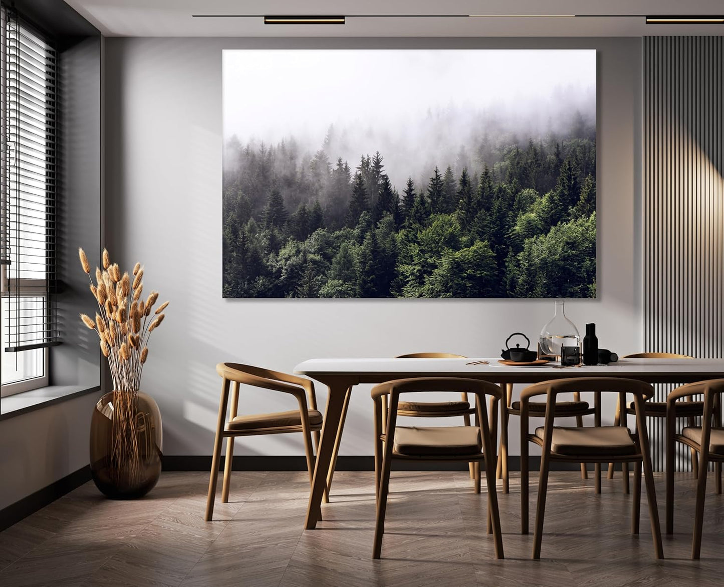 Nature Wall Art Prints - Ocean Forest Mountain Lake Canvas Landscapes - Small to Extra Large Living Room Bedroom Kitchen Bathroom Décor (Foggy Pine Forest, 31L" x 47W")
