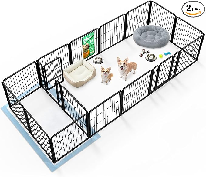 FXW Homeplus Indoor Dog Playpen with Divider Connectors, 24" H, 16 Panels | Calm Indoor Play Area, Two-Zone Layout, For Puppies & Small Dogs, Patented
