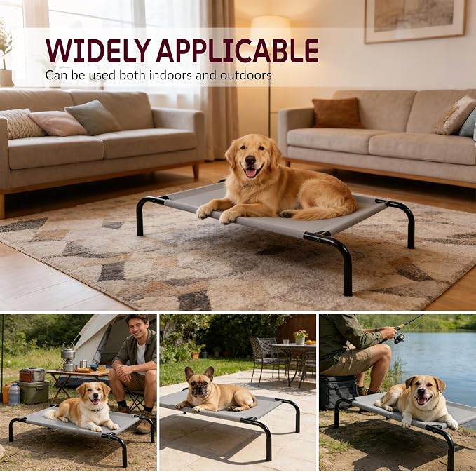 OUTSIDER Elevated Large Dog Bed, Breathable Mesh Cooling Cot with Airflow Support, 51" x 31.5" x 7.8" Grey, Durable Easy-Clean Frame for Heavy Pets