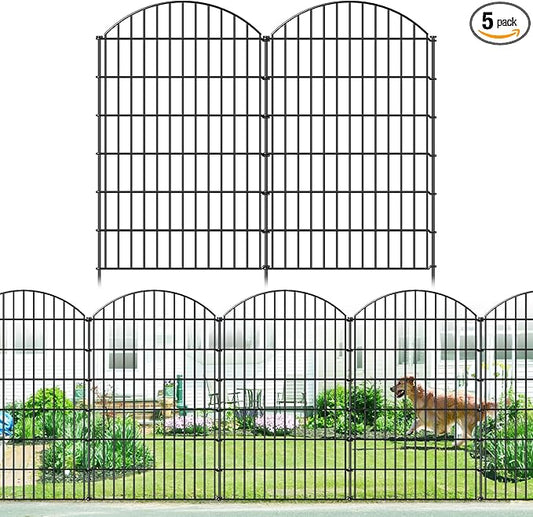 FOREHOGAR Metal Garden Fence 48in (H) x 12.7ft (L), 5 Panels + 6 Stakes Dog Fence Border Fence Animal Barrier, No Dig Garden Fencing for Yard Flower Bed Lawn Patio Outdoor, CTW4805 Black